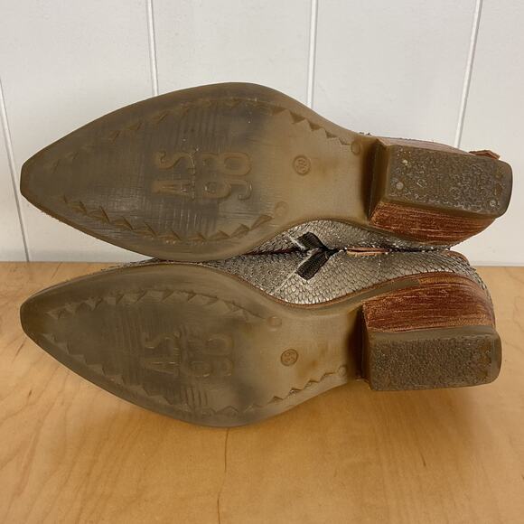 A.S. 98 Women's Ankle Boots in Tan and Silver Cut Out Leather Rear Zipper SZ 39 - Picture 7 of 7